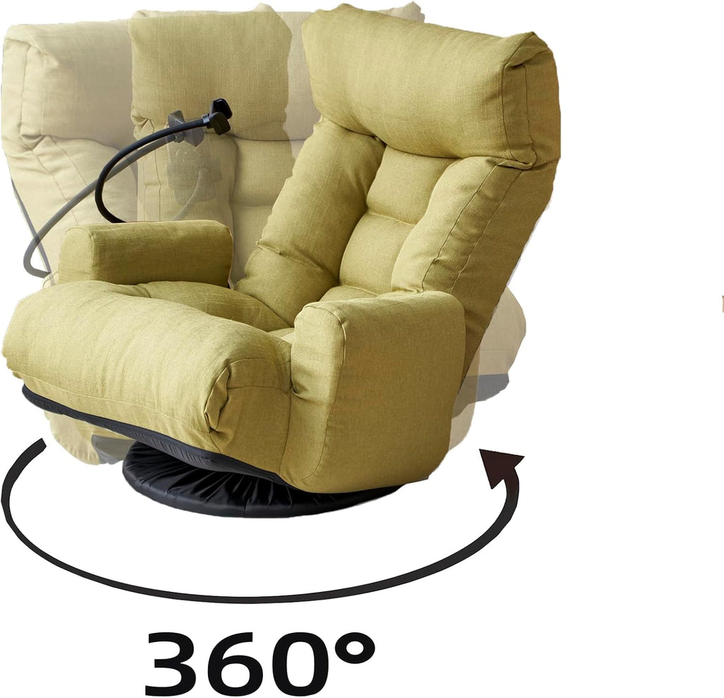 360° Swivel Floor Gaming Chair with 5 Position Adjustable, Folding Gaming Sofas with Phone Holder & Pockets, Cushion Padded Chaise Lounge Chair for Adults, Home Office Floor Leisure Chairs, Green