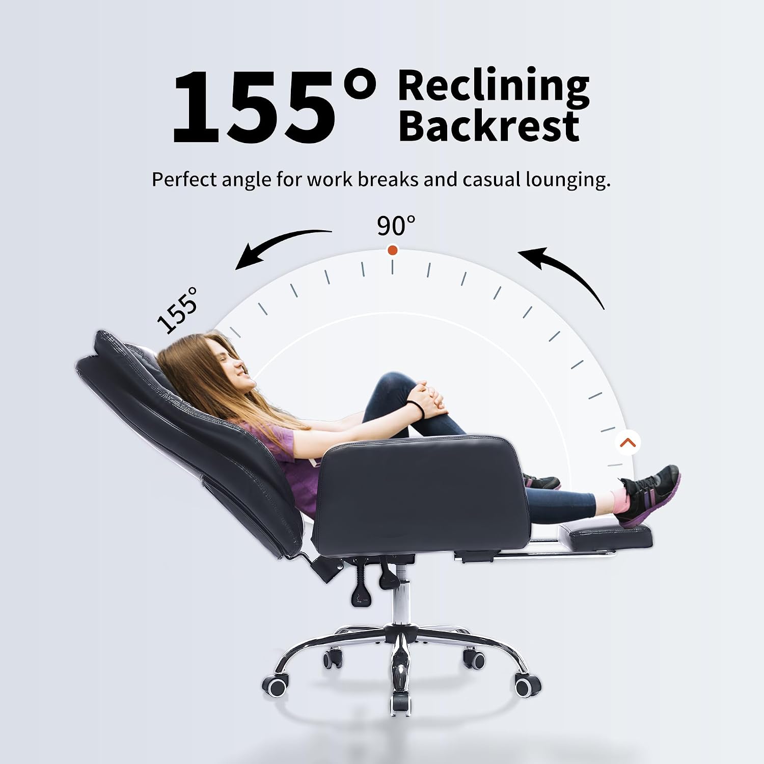 Criss Cross High Back Office Chair with Foot Rest, Ergonomic Cross Legged Desk Chair with Flip-up Armrest, Cozy Reclining 155°Swivel Chair for Home Office, Computer and Entertainment(Black)