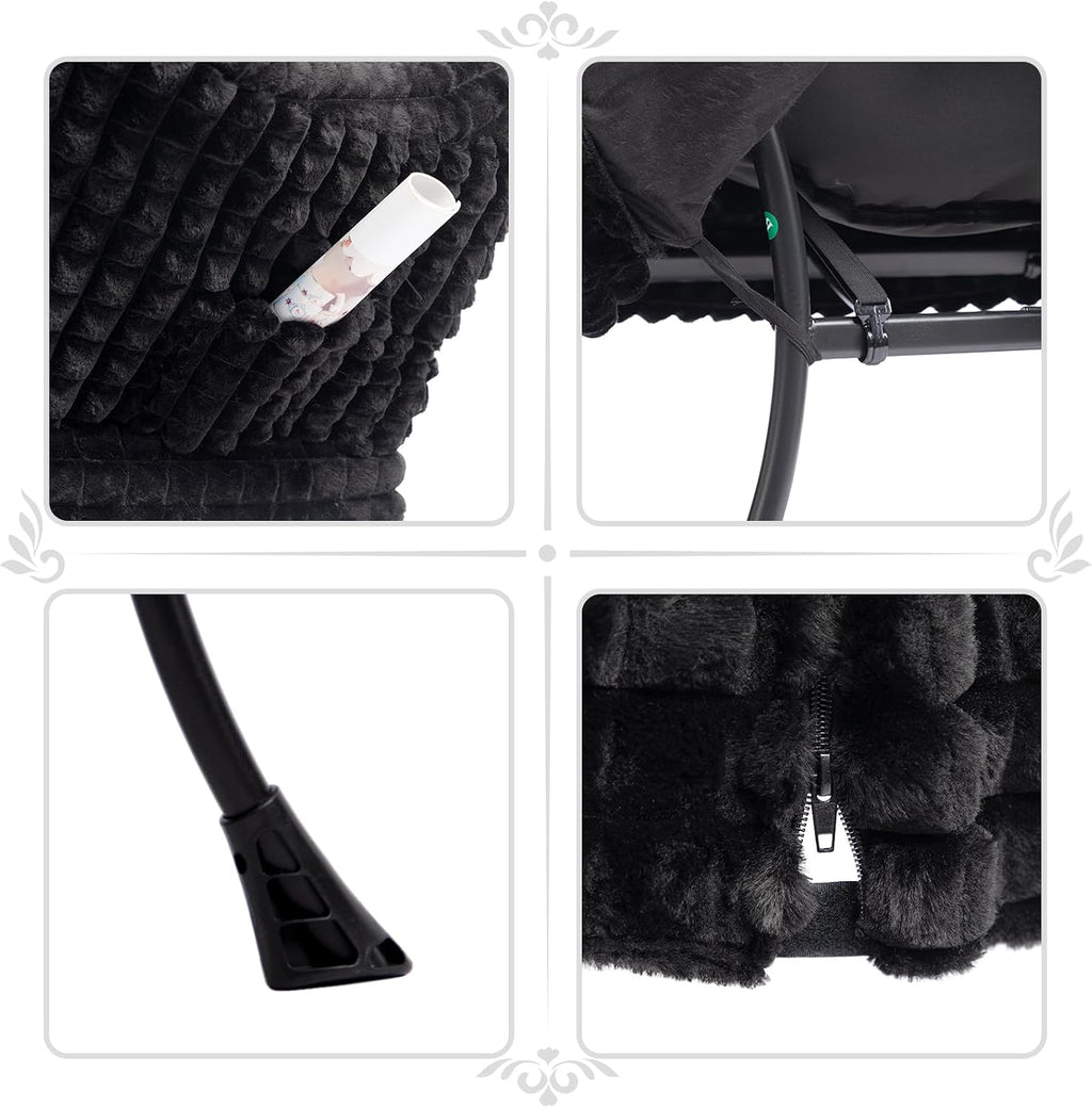 HollyHOME Lazy Chair with Foldable Ottoman, Accent Comfy Lounge Armchair and Folding Footrest Stool, Leisure Sofa Reading Chair and Footstool for Living Room, Bedroom, Dorm,Faux Fur Black