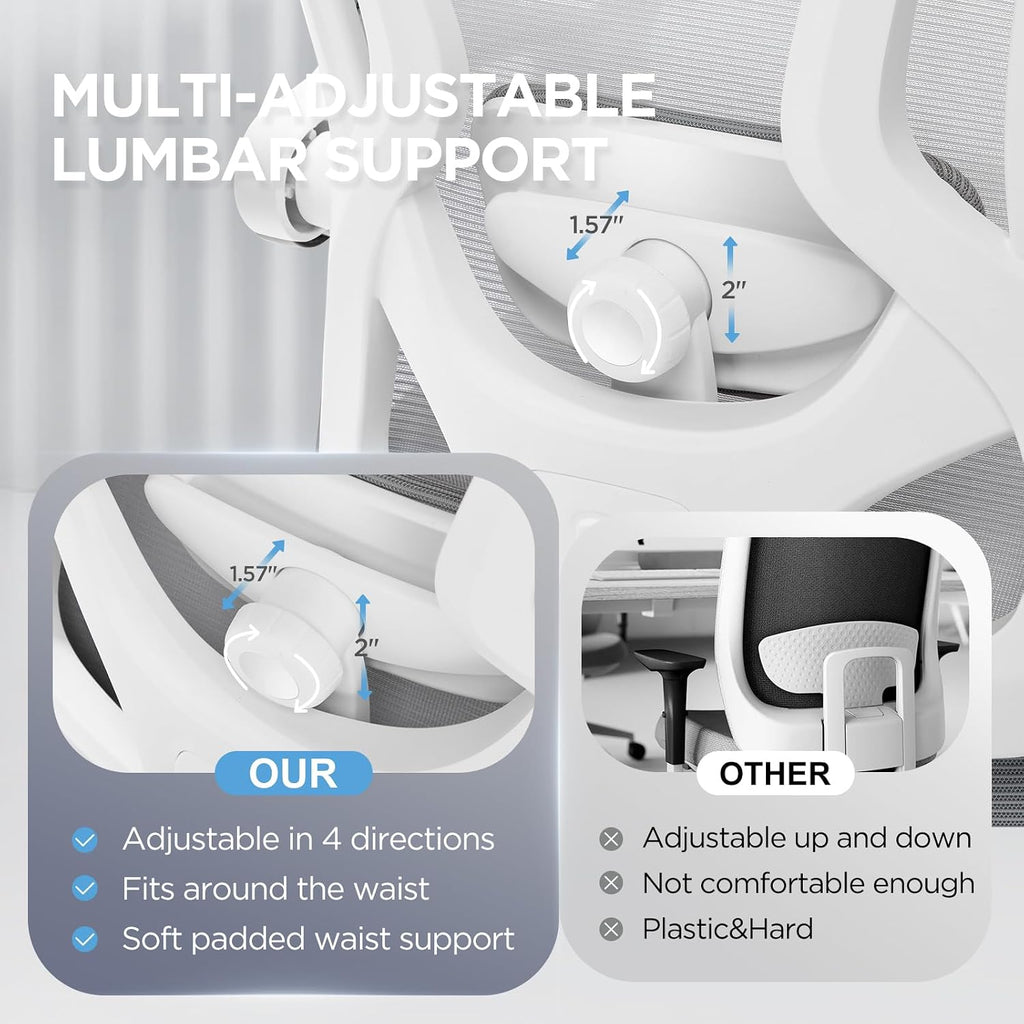 Ergonomic Office Chair with Footrest,Ultra Thick Reclining Office Desk Chair with Adjustable 2D Lumbar Support and Headrest,Spring Cushion,High Back Premium Mesh Computer Chair Office Chairs,Grey