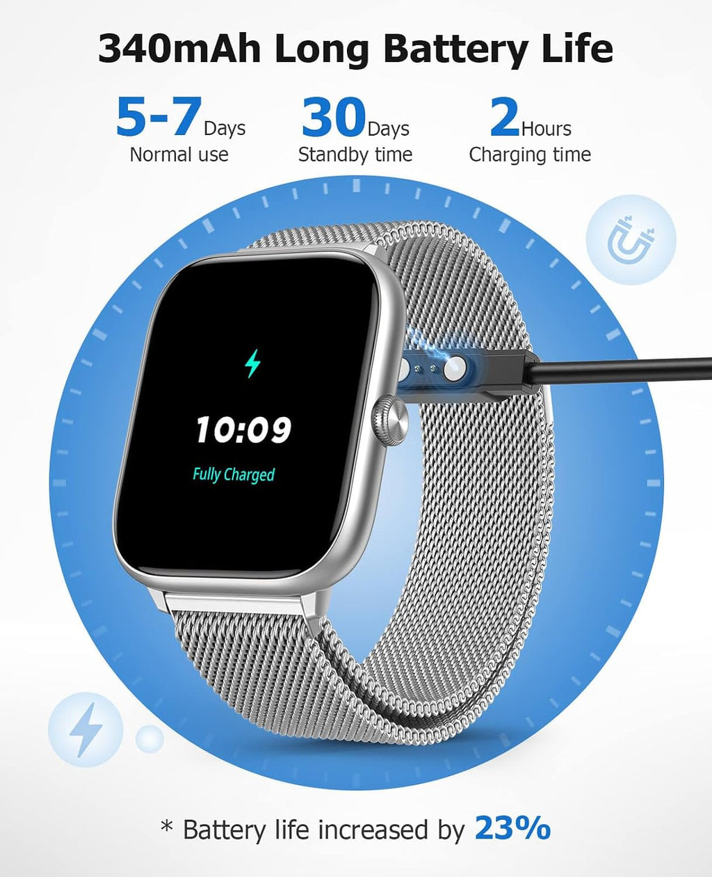 Silver Smart Watch for Men Women with Blood Pressure Monitor, 2.06' AMOLED Display, Metal IP68 Waterproof Fitness Tracker, 118 Sports, Heart Rate/SpO2/Sleep, Tech Gift, Android iPhone Compatible
