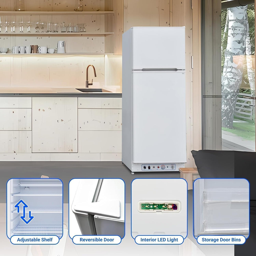 Smad Propane Refrigerator, Off Grid Propane Refrigerator with Freezer 13.4 cu.ft, Propane Fridge Powered 110V/LPG with Top Freezer, for Off Grid,Garage, RV,Food Truck,Cottages,Chalets Use