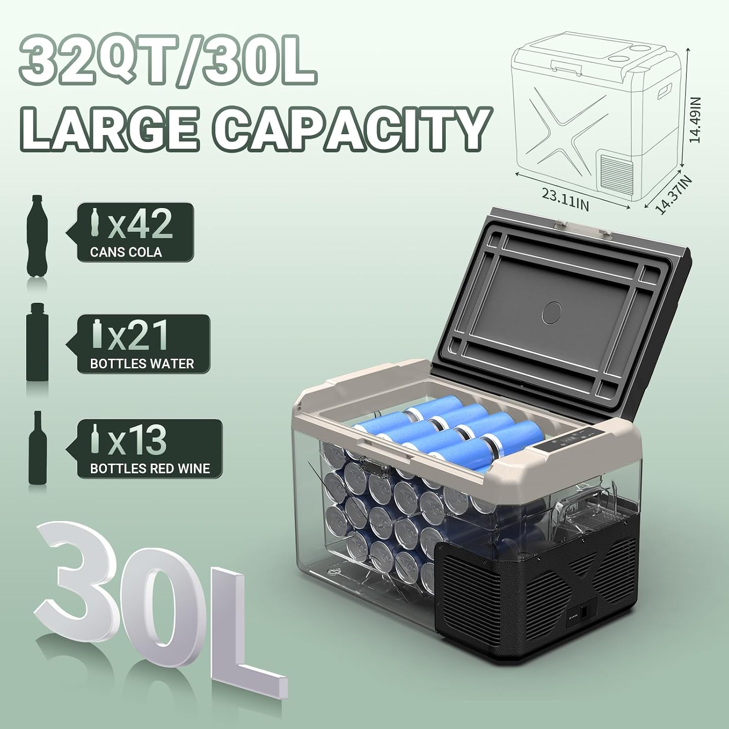 BODEGA BODEGACOOLER 12 Volt Refrigerator, APP Control 12V Car Fridge, 32 Quart Portable Freezer (-4℉ to 68℉), Compressor Electric Cooler 12/24V DC 110~240 Volt AC for Truck Van RV Camping Road Trip