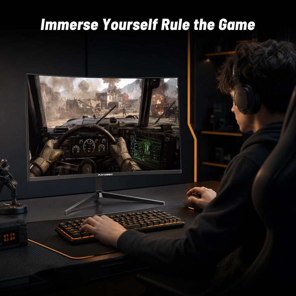 Raywego 24 inch Flat Gaming Monitor Full HD 1920x1080, 180Hz,1ms, Adaptive-Sync, Eye-Care Technology,HDMI, DisplayPort, HDMI*1/DP*1/USB*1, 3-Side Virtually Borderless Design,Support Wall Mount Install