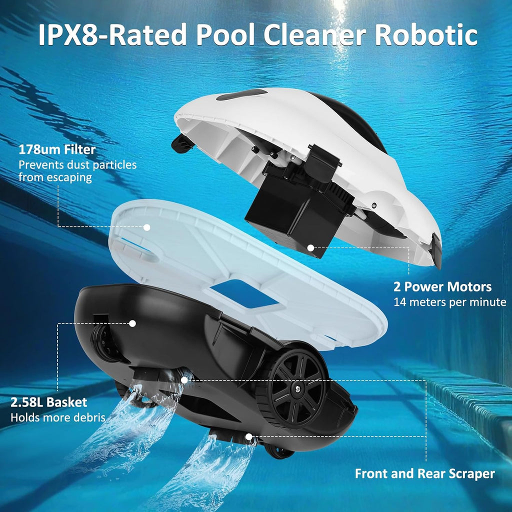 2025 Cordless Pool Cleaner Robot, Robotic Pool Vacuum for Inground Pool, 120 Mins Runtime Lightweight Pool Vacuum for Flat-Bottom Swimming Pools Powerful Robot up to 860 sq.ft