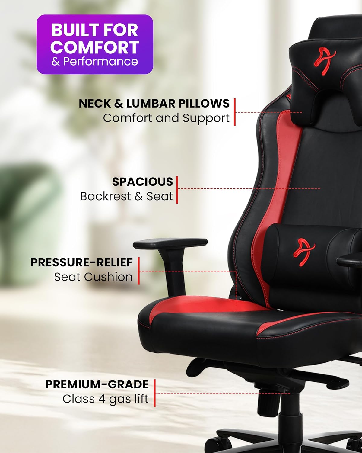 Arozzi Vernazza Soft PU Leather Ergonomic Office and Gaming Chair with High Backrest Recliner Swivel Tilt Rocker Adjustable Height and Adjustable Lumbar and Neck Support - Red