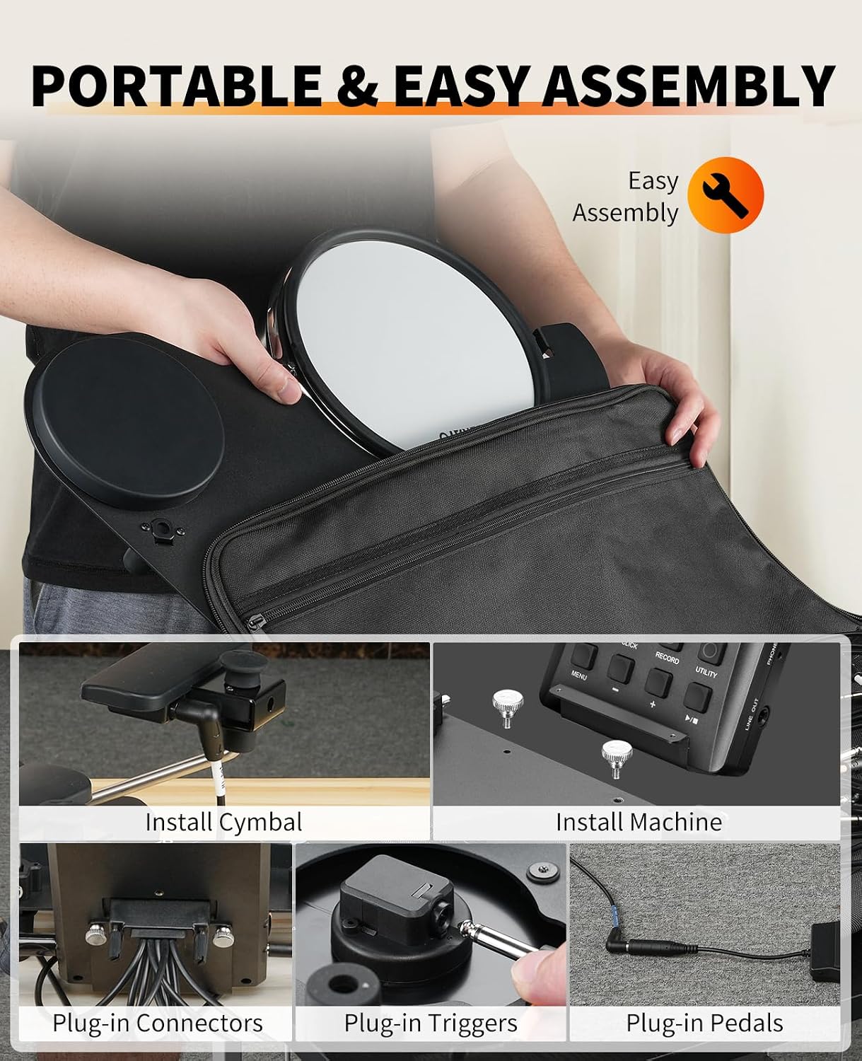 LEKATO Electronic Drum Set, Portable Electric Drum Set for Beginner with Quiet Mesh Snare Drum Pads, 220+ Sounds, USB MIDI, 2 Switch Pedal, Electric Drum Kit with Sticks, Travel Bag