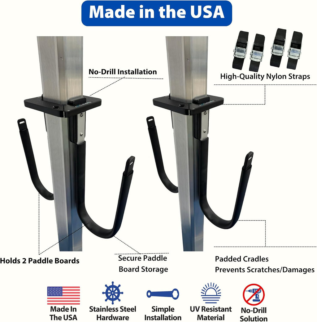 Stand Up Paddle Board Dock Storage - Keep Your Dock Organized & Clean - No Drill Easy Install - UV-Resistant - Heavy Duty SUP Rack - Made in USA