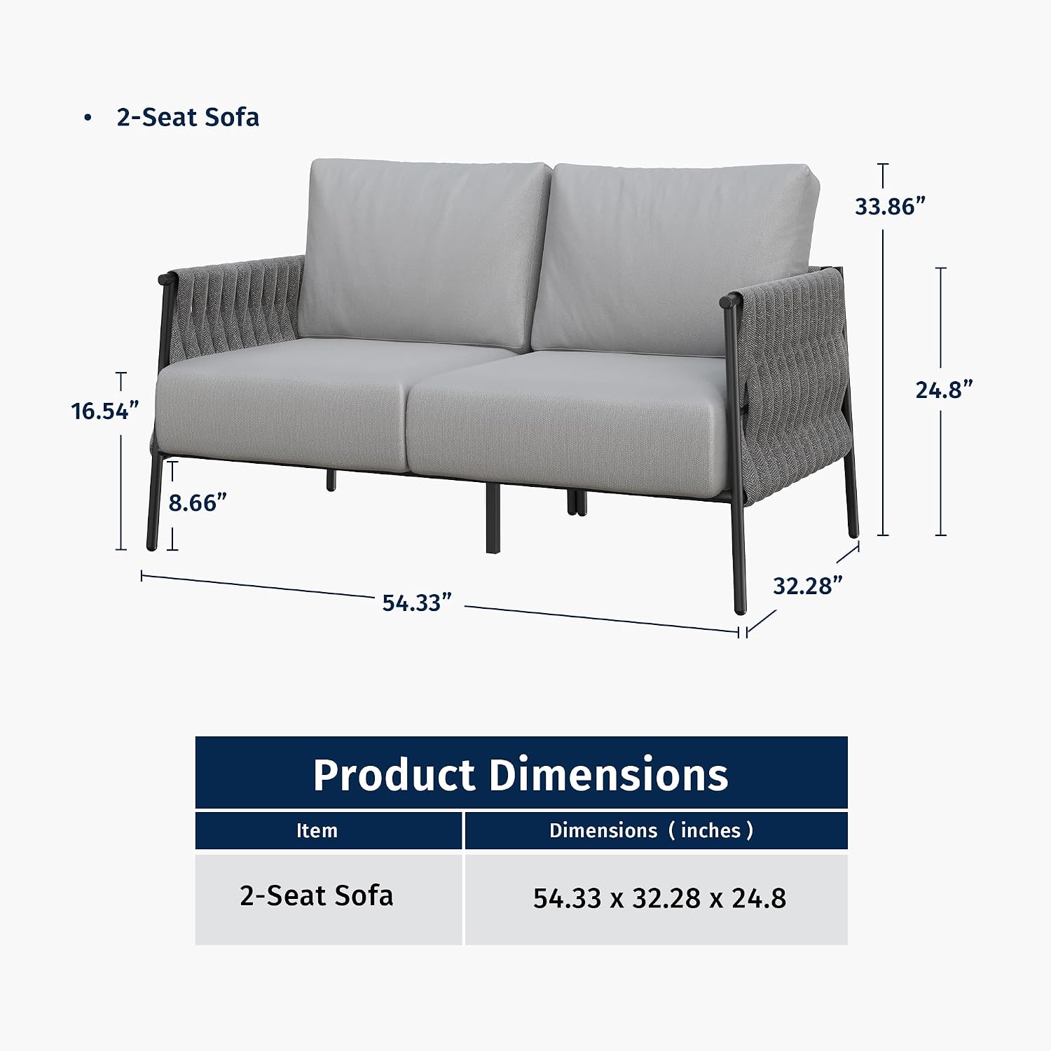 East Oak Outdoor Furniture | Life Chatter Loveseat | 2 Seater Sofa with 6.7' Thick Washable Cushions | Deep Seating Patio Furniture for Garden, Porch, Balcony & Backyard | Misty Grey