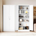 Letaya Metal White Storage Cabinet with Lock-71 Tall Metal Pantry Cabinets,5 Adjustable Shelves and Door for Home,Office,Kitchen,Warehouse,Utility Room(White)