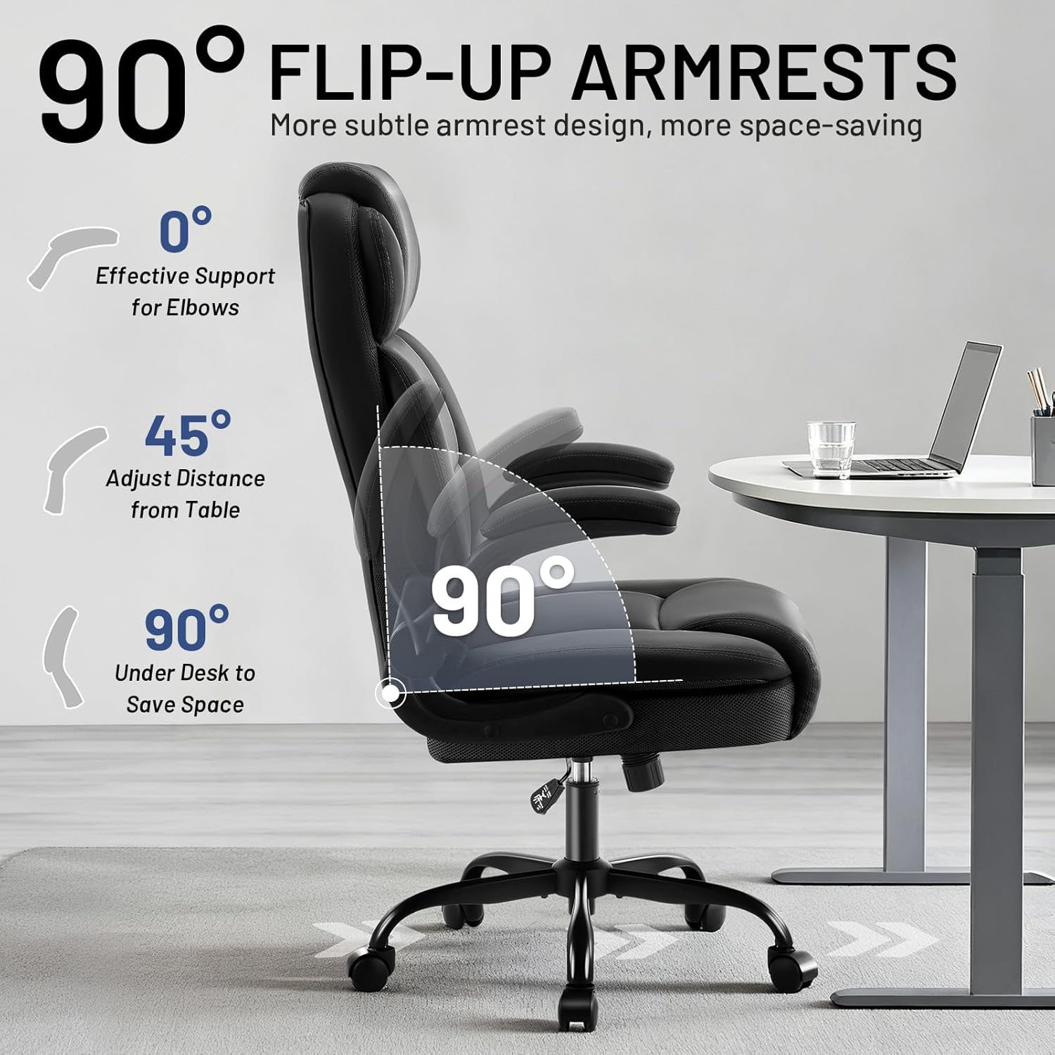 AreShark Ergonomic Office Chair with High Back Headrest,PU Leather Executive Desk Chair Padded Flip-Up Armrests,Lumbar Support,Swivel Computer Chair for Home Office & Gaming,Black