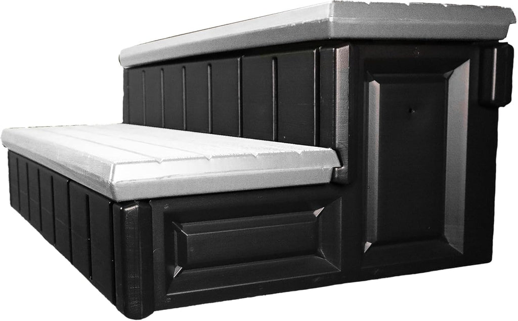 Confer Plastics Two Tier 36' Wide Storage Hot Tub Step: Durable, Multi-Functional, Non-Skid Spa Steps, Easy Installation, Sturdy, Long Lasting Upgrade to Your Space. Proudly Made in USA. - Grey