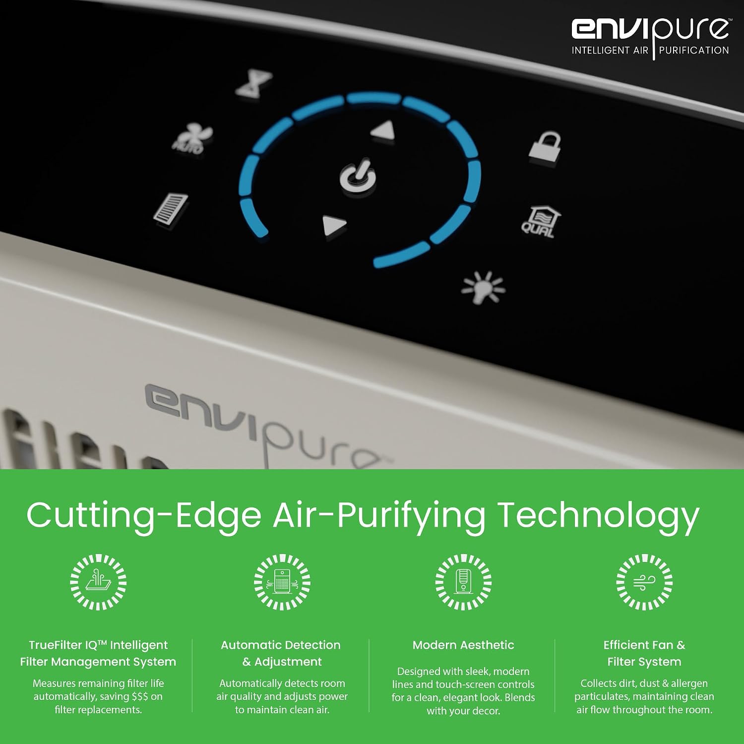 EP-300 EnviPure HEPA Air Purifier – Large Room Air Purifier Covers Up to 2200 Sq Ft, Removes Pollen, Dust, Smoke, Pet Hair, Odors & More - Real Time Smart TrueFilter IQ™ HEPA Filter Life Monitoring