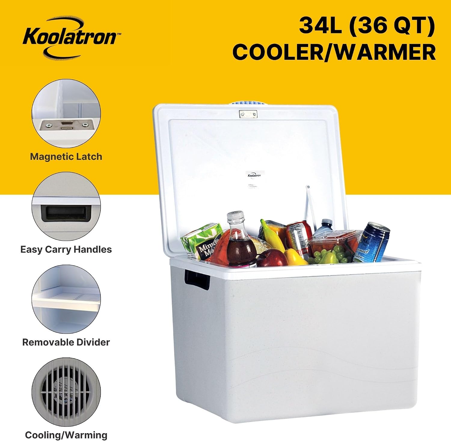 Koolatron 12V Iceless Cooler & Warmer – Portable Electric Cooler/Nevera Portátil Eléctrica for Car Truck Camper Boat, Hard Sided Mini Fridge for Camping Picnic Travel Lunch Food Drinks Office 36 qt