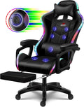 Ergonomic Pro Gaming Chair with LED Lights and Speakers, Video Game Chair with Massage and Footrest, High Back Computer Chair with Lumbar Support and Headrest, Adjustable Height, for Adult Teens.,Bla