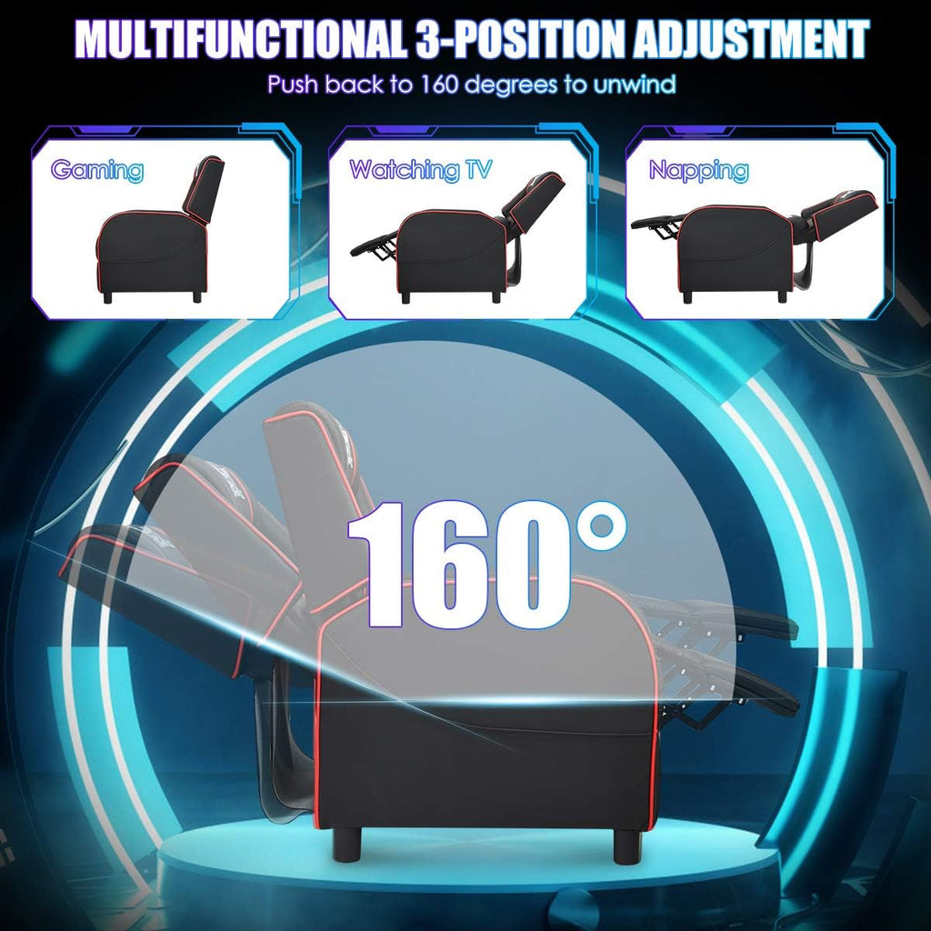 Harmony-Furniture Modern Massage Gaming Recliner Chair, PU Leather Home Theater Recliner Chairs w/Footrest and Massage, Racing Style Sofa Chair for Living Bedroom Gaming Room (Red)