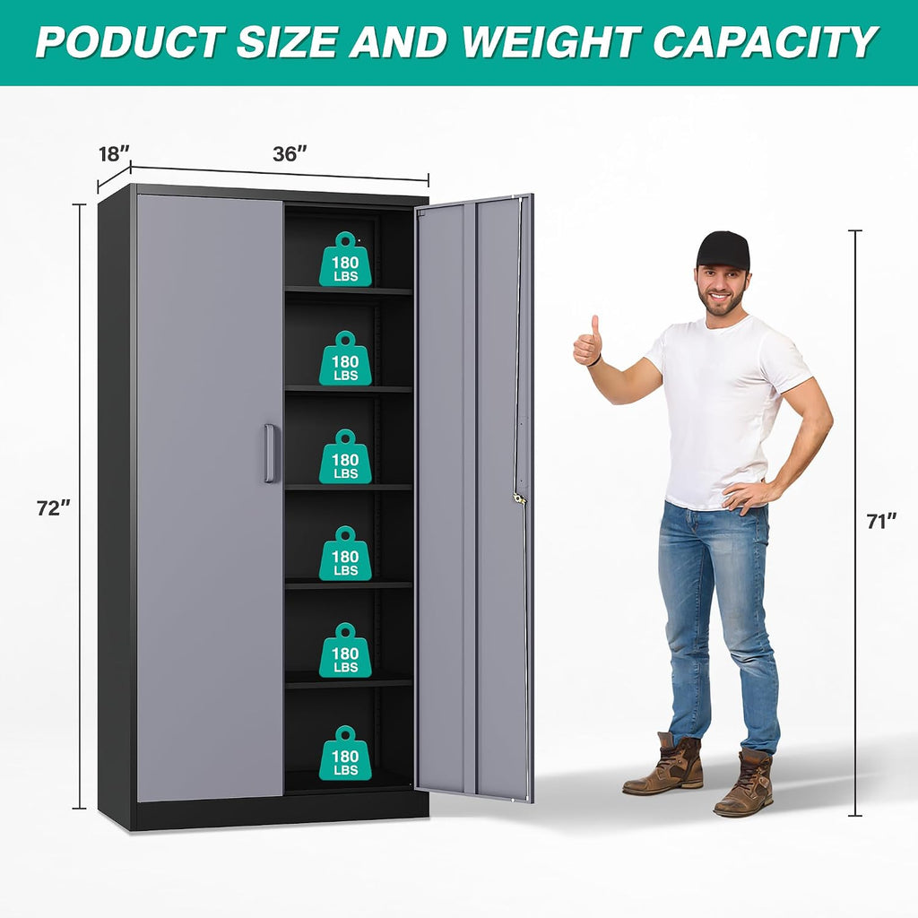 SISESOL Wide & Deep Metal Storage Cabinet with 5 Adjustable Shelf,72' Tall Garage Storage Cabinet with Lock,Metal Cabinets with Locking Doors,Lockable Steel Cabinets for Home,Office,Garage Locker