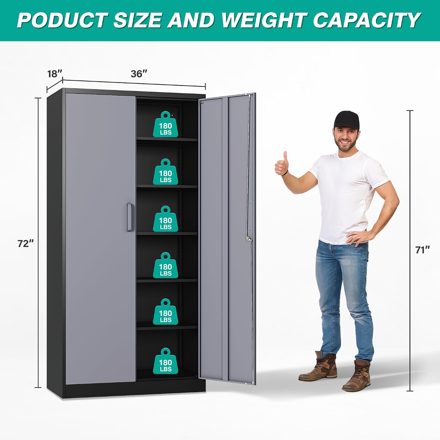 SISESOL Wide & Deep Metal Storage Cabinet with 5 Adjustable Shelf,72' Tall Garage Storage Cabinet with Lock,Metal Cabinets with Locking Doors,Lockable Steel Cabinets for Home,Office,Garage Locker
