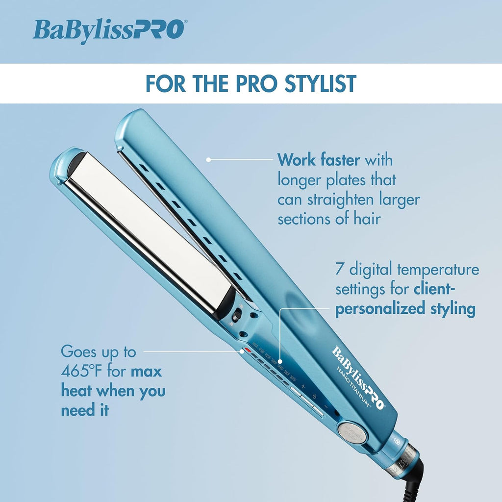 BabylissPRO Nano Titanium Ionic Hair Straightener, Professional Flat Iron for All Hair Types