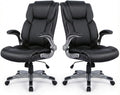 Ergonomic Executive Office Chair with Lumbar Support, Flip-Up Arms, Bonded Leather High Back Desk Chair for Home Office & Workstation, Comfortable Computer Chair for Adults Men Women – Black Set of 2