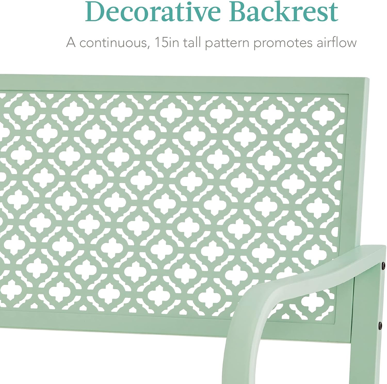 Best Choice Products Outdoor Bench 2-Person Metal Steel Benches Furniture for Garden, Patio, Porch, Entryway w/Geometric Backrest, 790lb Capacity - Mint Green