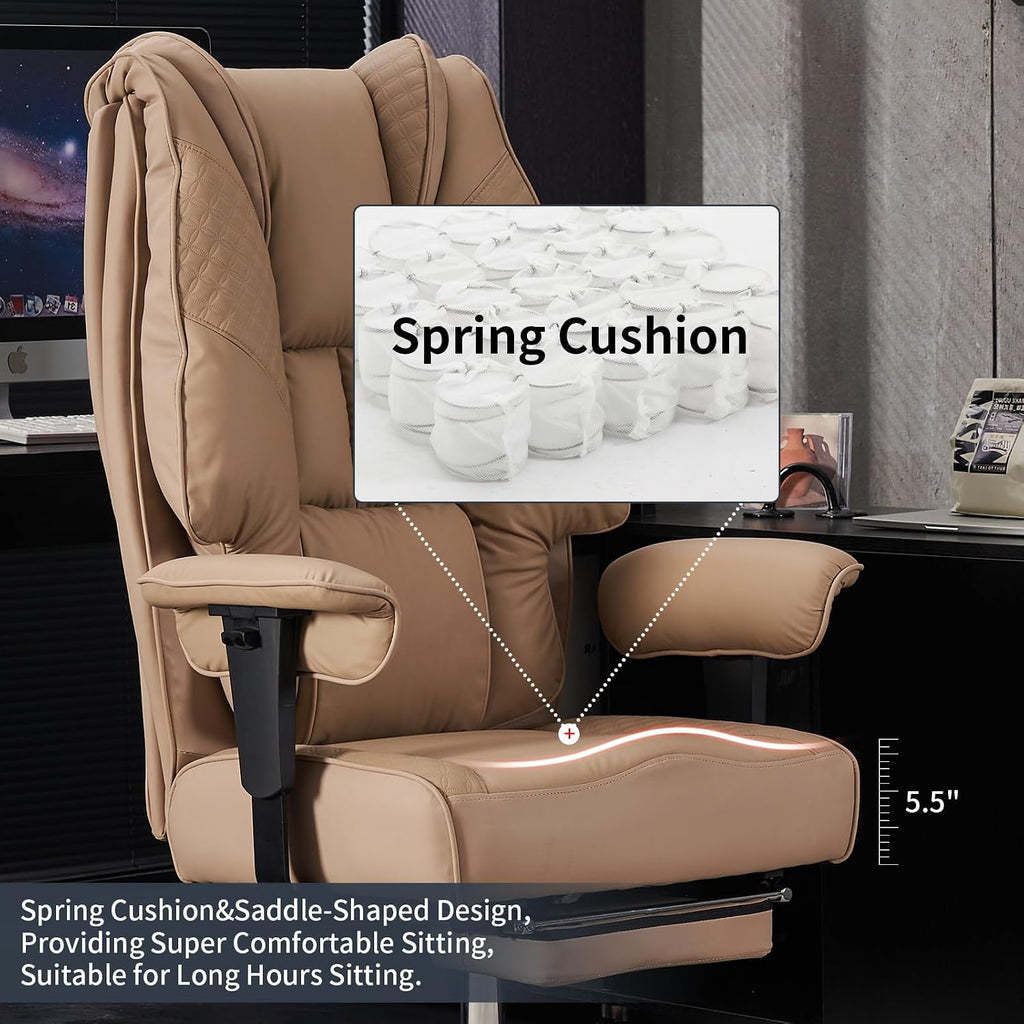 EXCEBET Big and Tall Office Chair 400lbs Wide Seat, Leather High Back Executive Office Chair with Foot Rest, Ergonomic Chairs Lumbar Support for Lower Back Pain Relief (Brown)