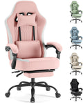 Sweetcrispy Video Gaming Chair - Ergonomic Desk Chair with Footrest and Lumbar Support, Height Adjustable High Back Task Chair with Linkage Armrests and Headrest, 360° Wheels, Pink