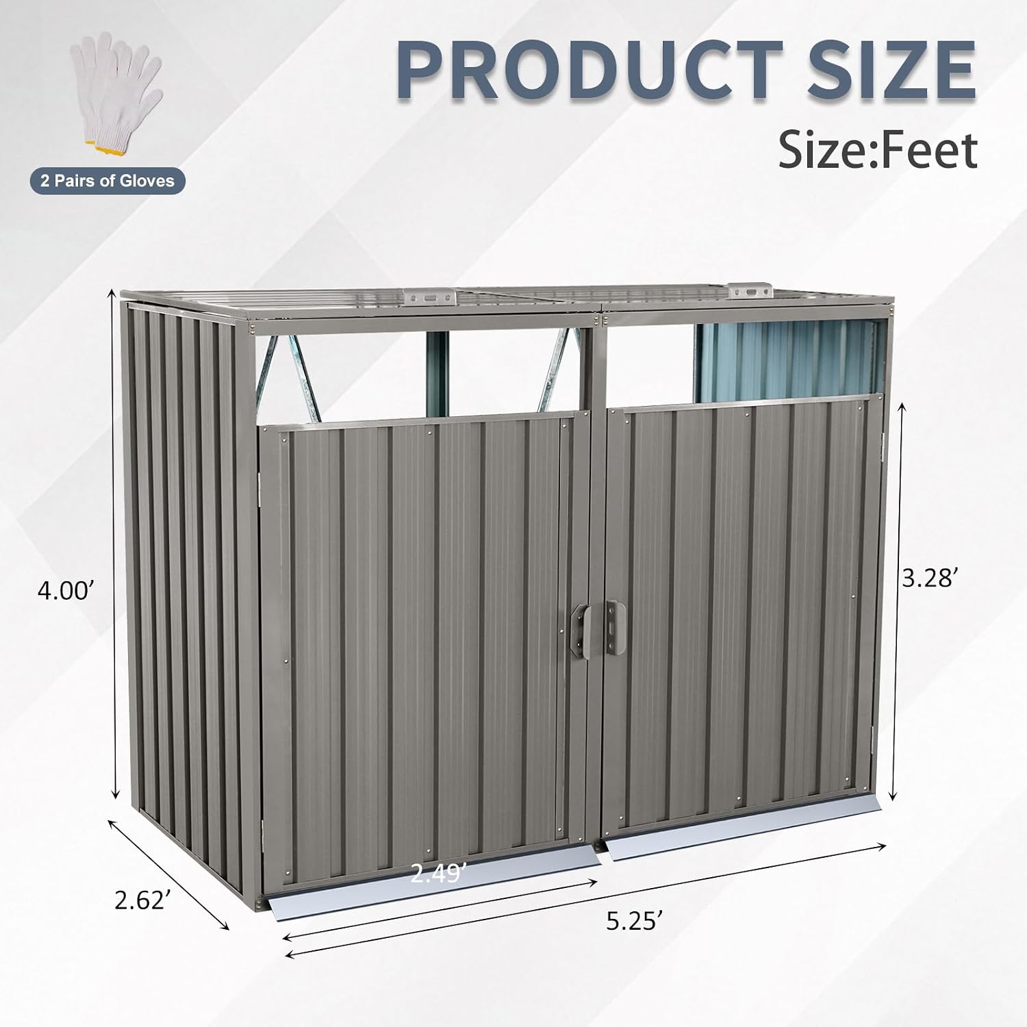 Outdoor Trash Can Storage, Storage Shed for 2 Trash cans and Tools,Waterproof Garbage Bin shed,Metal Trash Can Storage Shed Outdoor for Garden Yard(Light Grey-2 Doors)