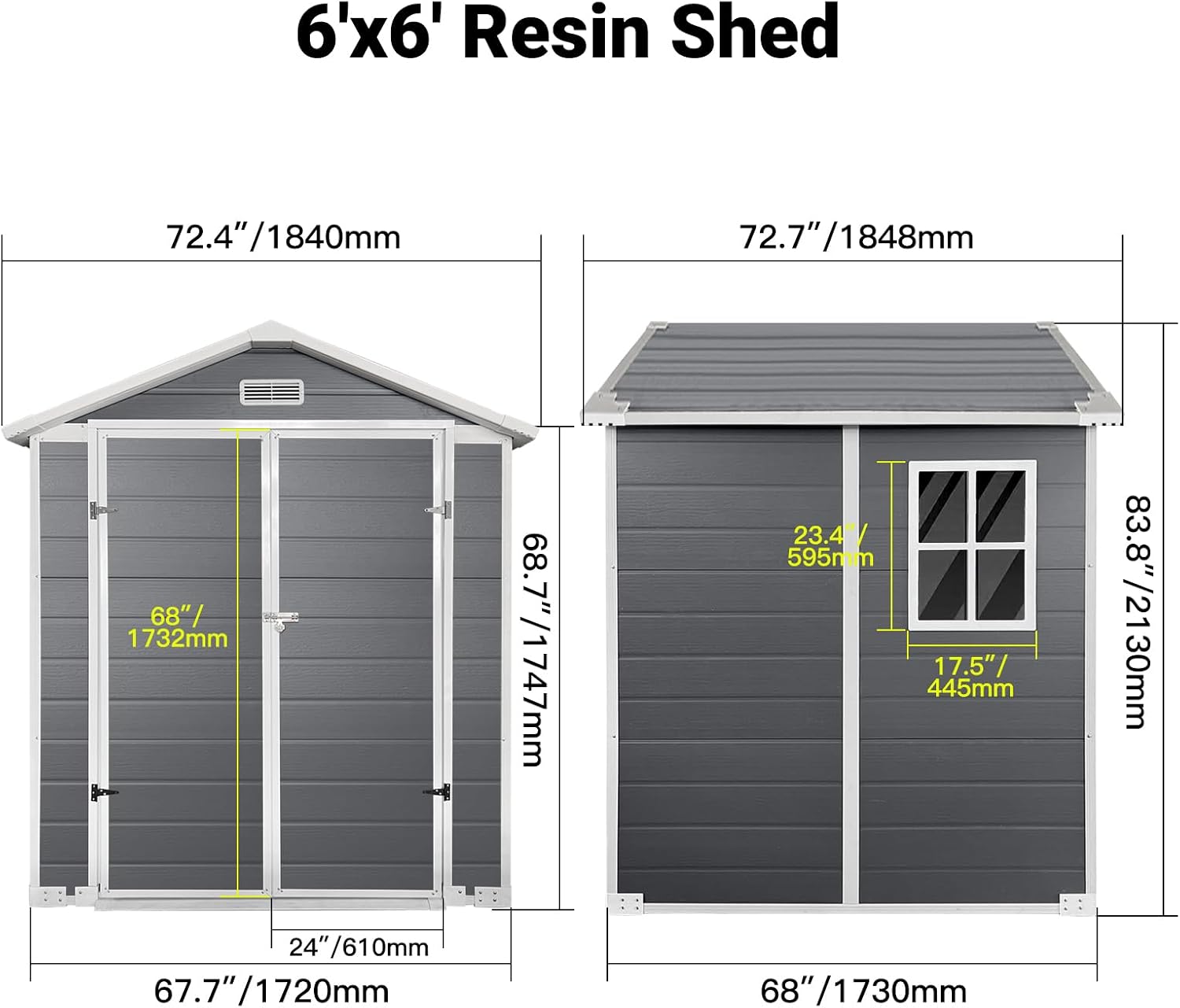 KEIKI 6x6 FT Plastic Outdoor Storage Shed, Outdoor Garden Shed with Floor & Lockable Door, Tool Shed for Backyard, Lawn, Grey