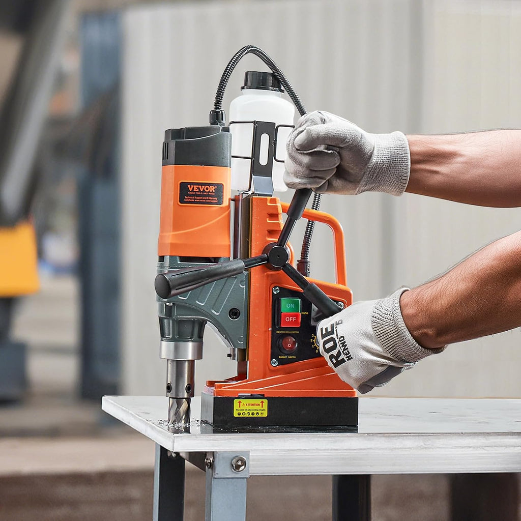VEVOR Magnetic Drill, 1450W Motor 2 in Boring Diameter, 2878 lbf Portable Electric Mag Drill Press, with 6 Coring Bits, Variable Speed, Drilling Machine for Metal Surface, Home Improvement Industry