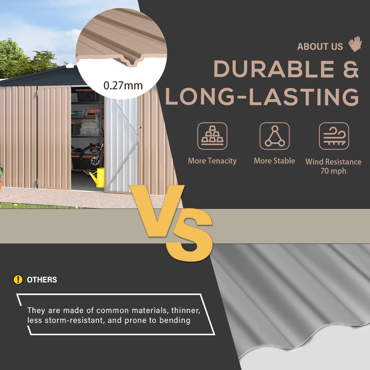 U-MAX 10x14 Outdoor Storage Shed, Large Metal Outside Storage Garden Sheds & Outdoor Storage Shed Clearance, Tool Shed Lockable for Backyard, Patio and Outside Use in Gray
