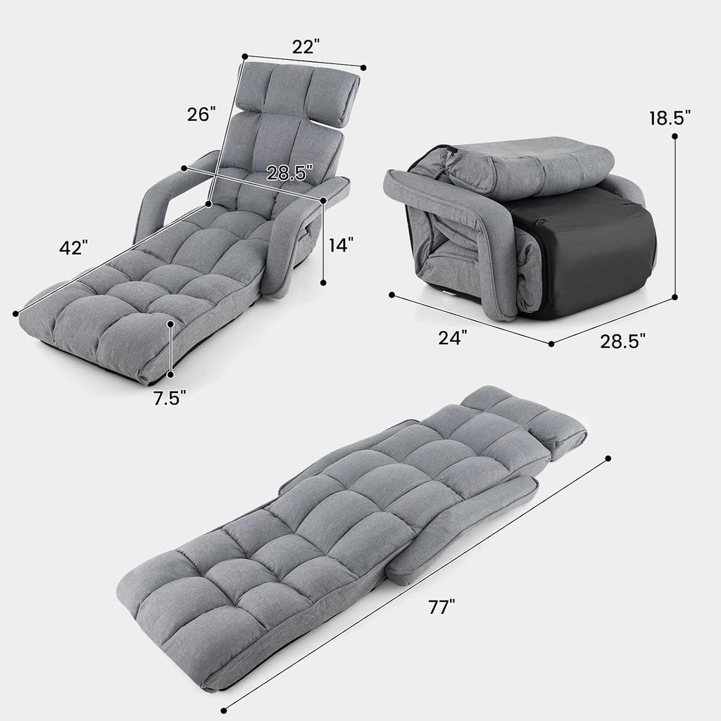 Moccha Floor Chairs for Adults, Adjustable 6-Position Floor Lounger w/Adjustable Armrests, Backrest & Footrest, No Assembly Folding Lazy Sofa Chair for Gaming, Light Weight Chaise Lounge