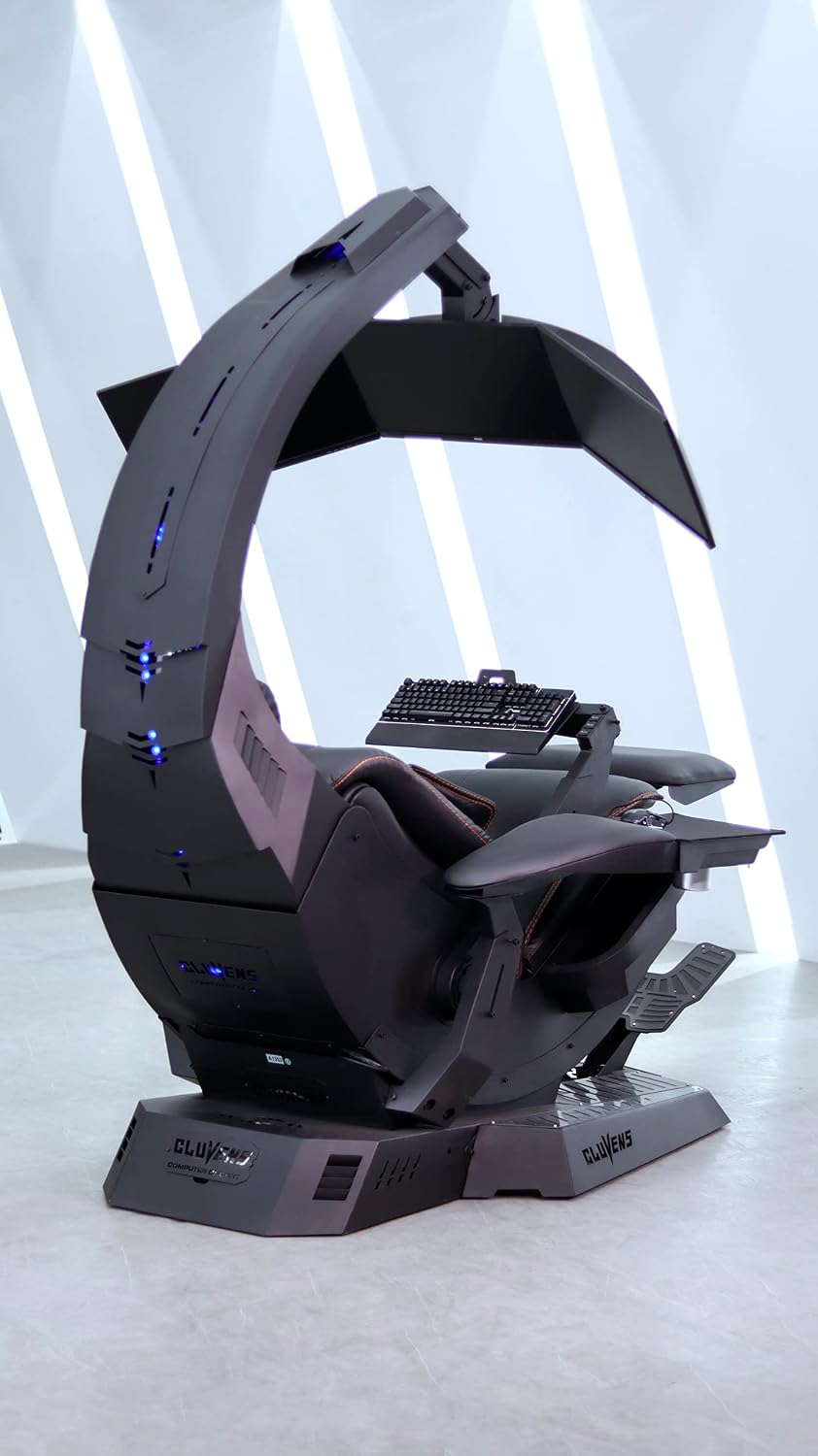 Imperatorworks CLUVENS Manticore Model Zero Gravity Gaming Chair Cockpit Gaming Workstation Executive seat (Black) Support 3 Monitors 1 * 49'/57' Monitor can Extend to 5 Monitors