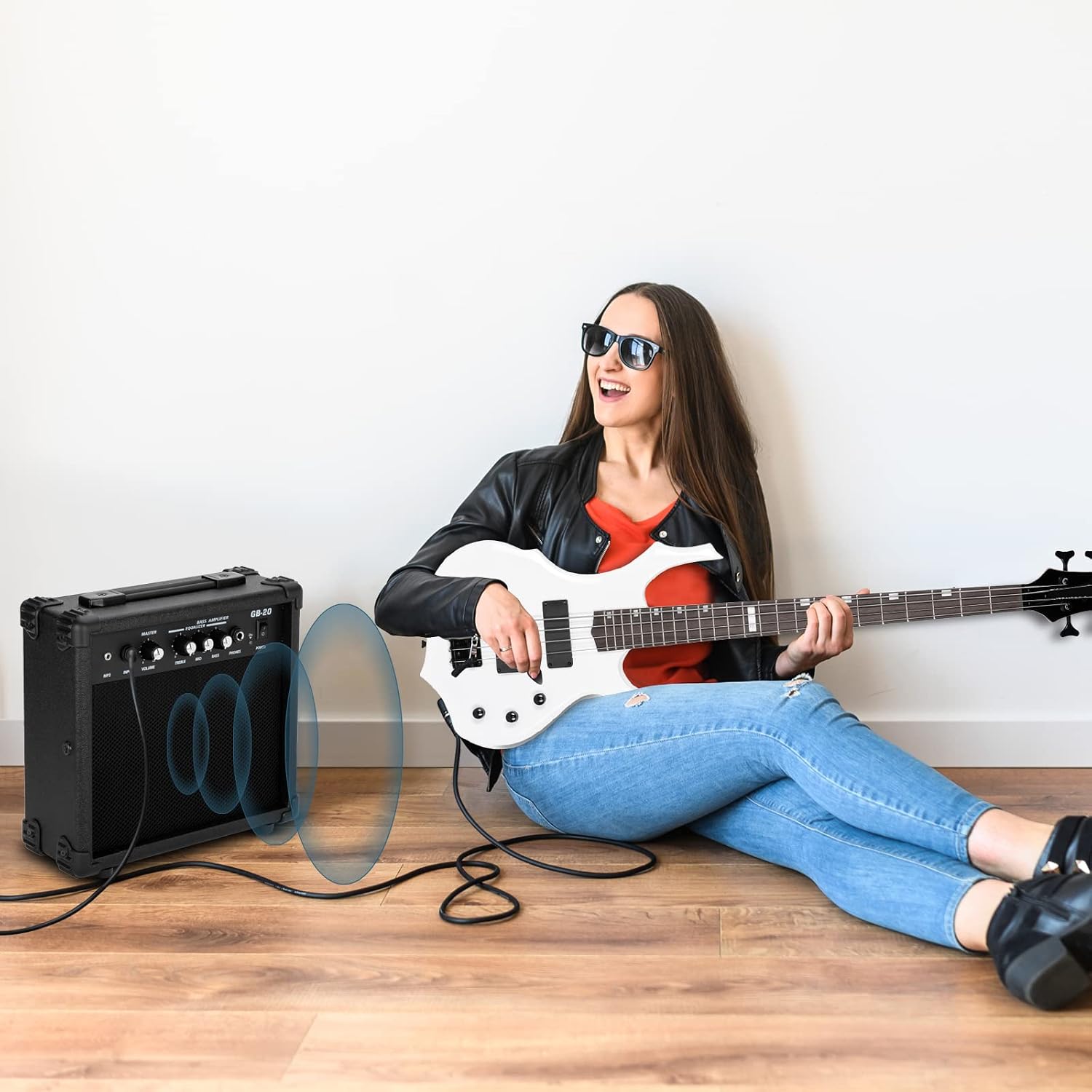 Ktaxon Electric Bass Guitar Full Size Flame Design Bass Set with 20 Watt Amplifier, Portable Bass Bag, Superior Amp Wire, Adjustable Guitar Strap, Plectrum, Wrench Tool(White)