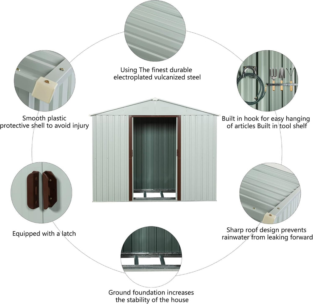 6 x 5 FT Outdoor Storage Shed, Metal Garden Shed with Floor Frame, Tool Shed Outdoor Storage with Lockable Sliding Doors & Air Vents, Storage House Waterproof for Backyard, Lawn, White