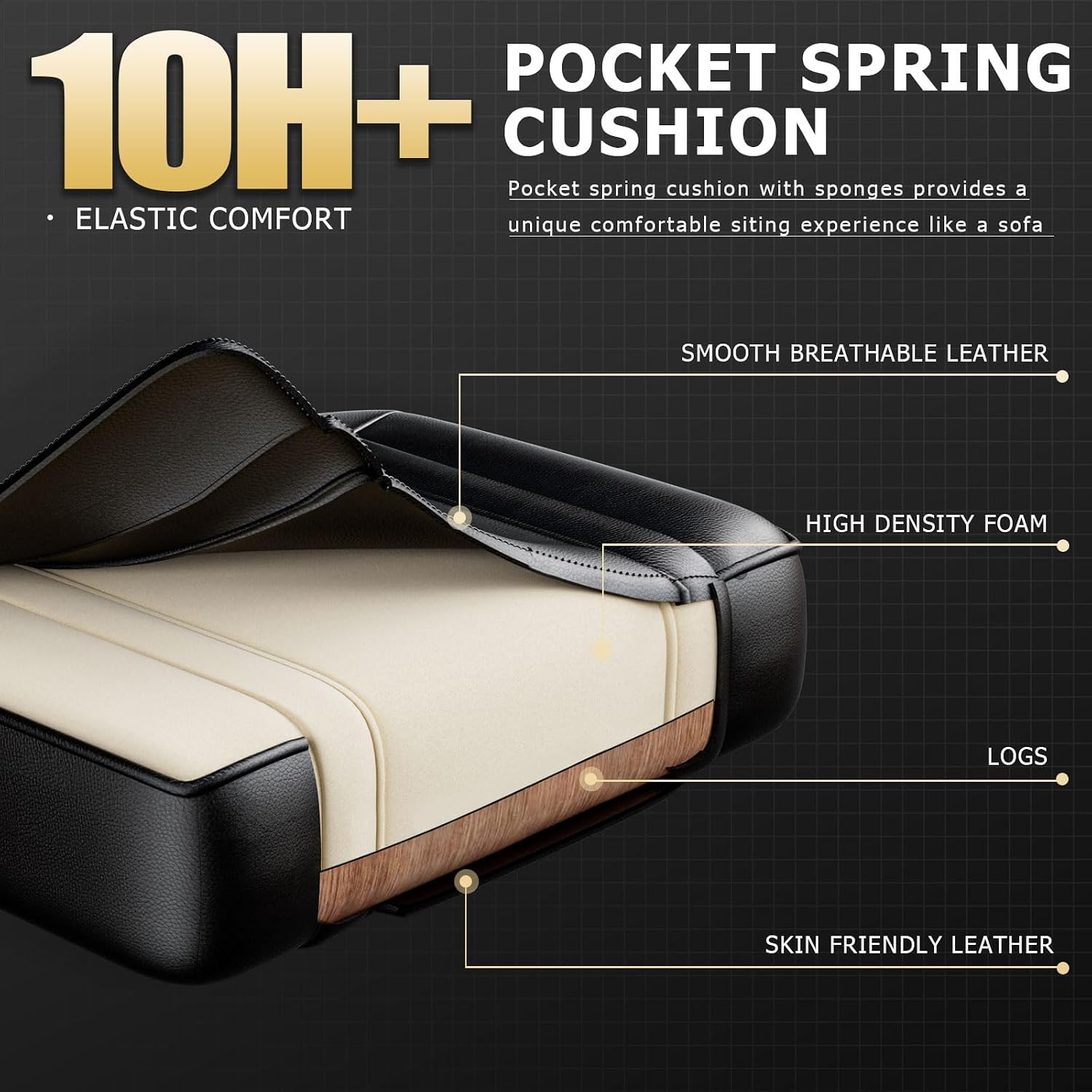 Ergonomic Gaming Chair, Video Game Chair with Pocket Spring Cushion and Footrest, Height Adjustable Computer Chair with Swivel Seat and Headrest (Black)