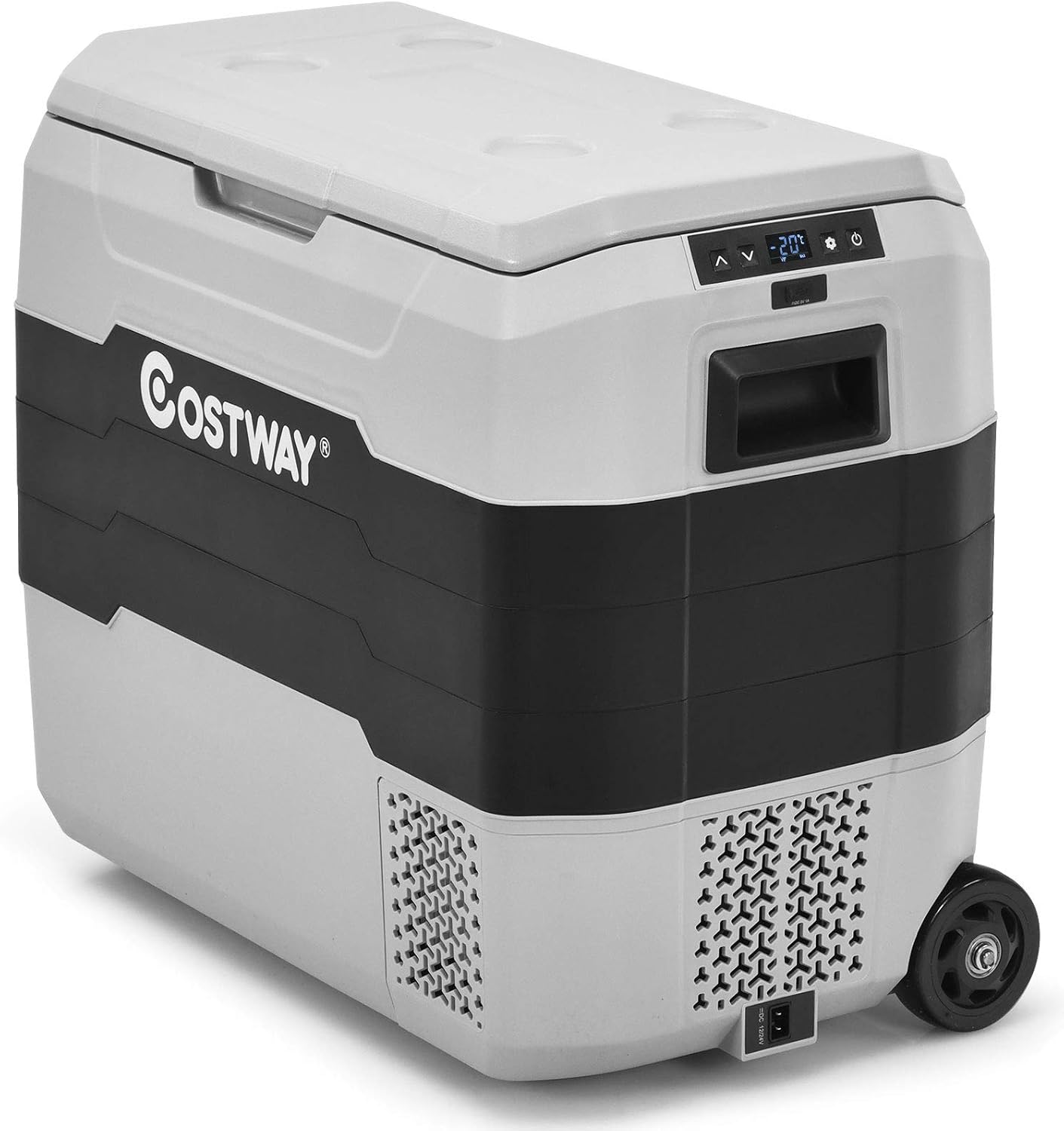 COSTWAY Car Refrigerator with Wheels, 42-Quart Dual-zone Electric Cooler with Telescopic Handle, 12V/24V DC, 100-240V AC, -4°F To 50°F, Portable Fridge Freezer for RV Camping Travel, Grey+Black