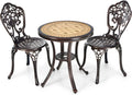 HAPPYGRILL 3-Piece Patio Bistro Set, All-Weather Cast Aluminum Table and Chairs, Outdoor Patio Table and Chairs Furniture for Porch Garden Poolside Backyard