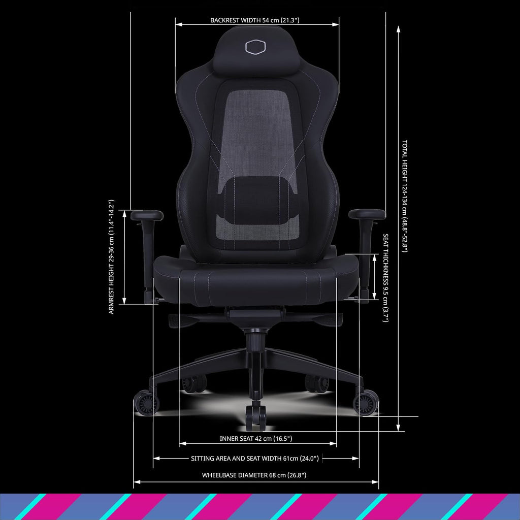 Cooler Master Hybrid 1 Ergonomic Gaming Chair MuscleFlex® Mesh, Cold-Molded Foam, Steel Frame | Aluminum Base. 180 Reclining, Adjustable Lumbar Support | Gas Lift, 360° Swivel for PC Game | Office