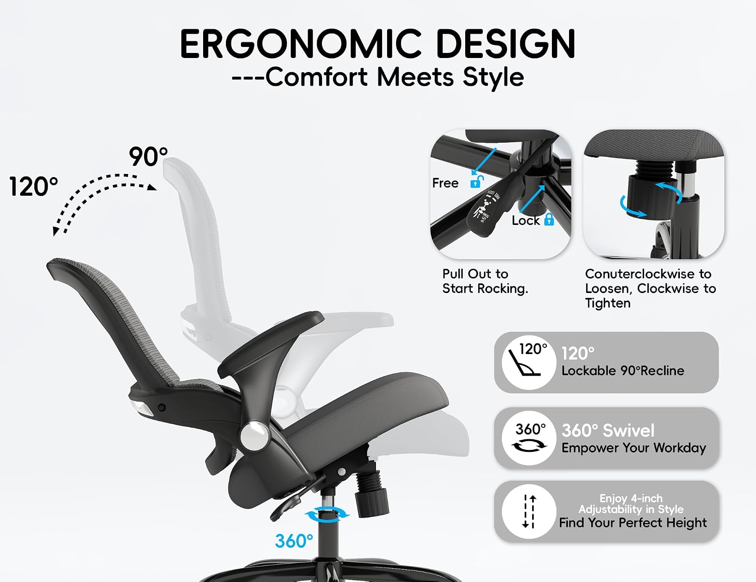 TRALT Office Chair - Ergonomic Office Chair with Back Support, Home Office Desk Chairs, 330lbs Wide Seat Big and Tall Office Chairs, Comfy Desk Chair for Work, Study, Office, Gaming (Black Grey)
