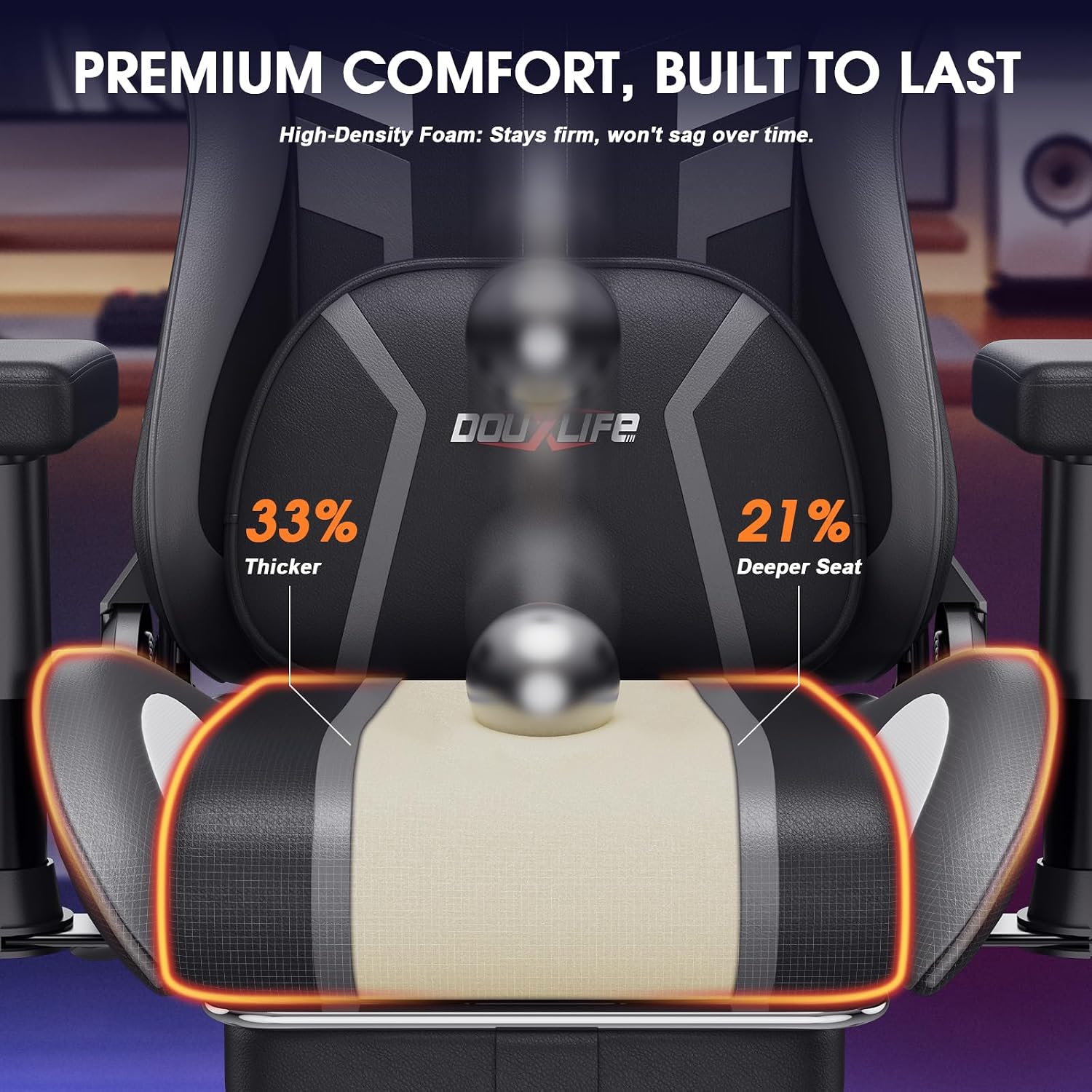 Douxlife 3D Kneading Massage Gaming Chair with Footrest, 400lbs Heavy Duty PC Computer Desk Chair for Adults, Adjustable 2D Armrests, Ergonomic 175° Recline & Optional Heat, Black&Gray