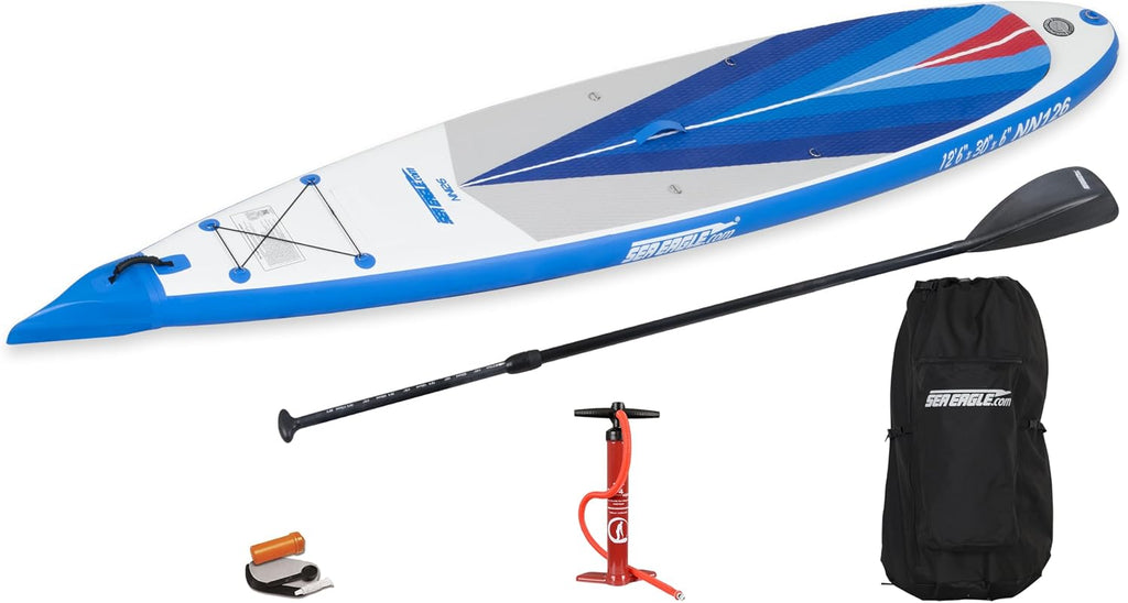 Sea Eagle NeedleNose 12'6' Inflatable Lightweight High Pressure Drop Stitch Stand Up Paddle Board Patented Wave Piercing Bow, with SUP Paddle, Pump, Slide in Skeg and Backpack