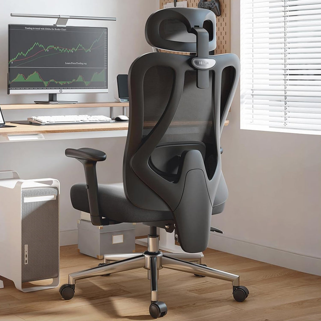 Hbada P3 Ergonnomic Office Chair with 2D Adjustable Lumbar Support, Office Chairs with Adjustable Headrest and Armrest, 145° Stepless Tilt Function, Black(No Footrest)