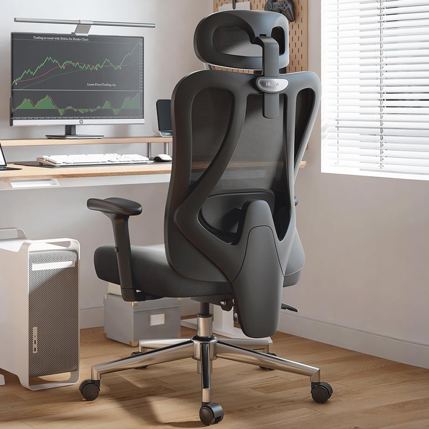 Hbada P3 Ergonnomic Office Chair with 2D Adjustable Lumbar Support, Office Chairs with Adjustable Headrest and Armrest, 145° Stepless Tilt Function, Black(No Footrest)