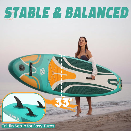 10'6'/11'Wide Inflatable Stand Up Paddle Board for Adults & Youth of All Skill Levels, with Premium SUP Paddleboard Accessories, Anti-Slip EVA Deck