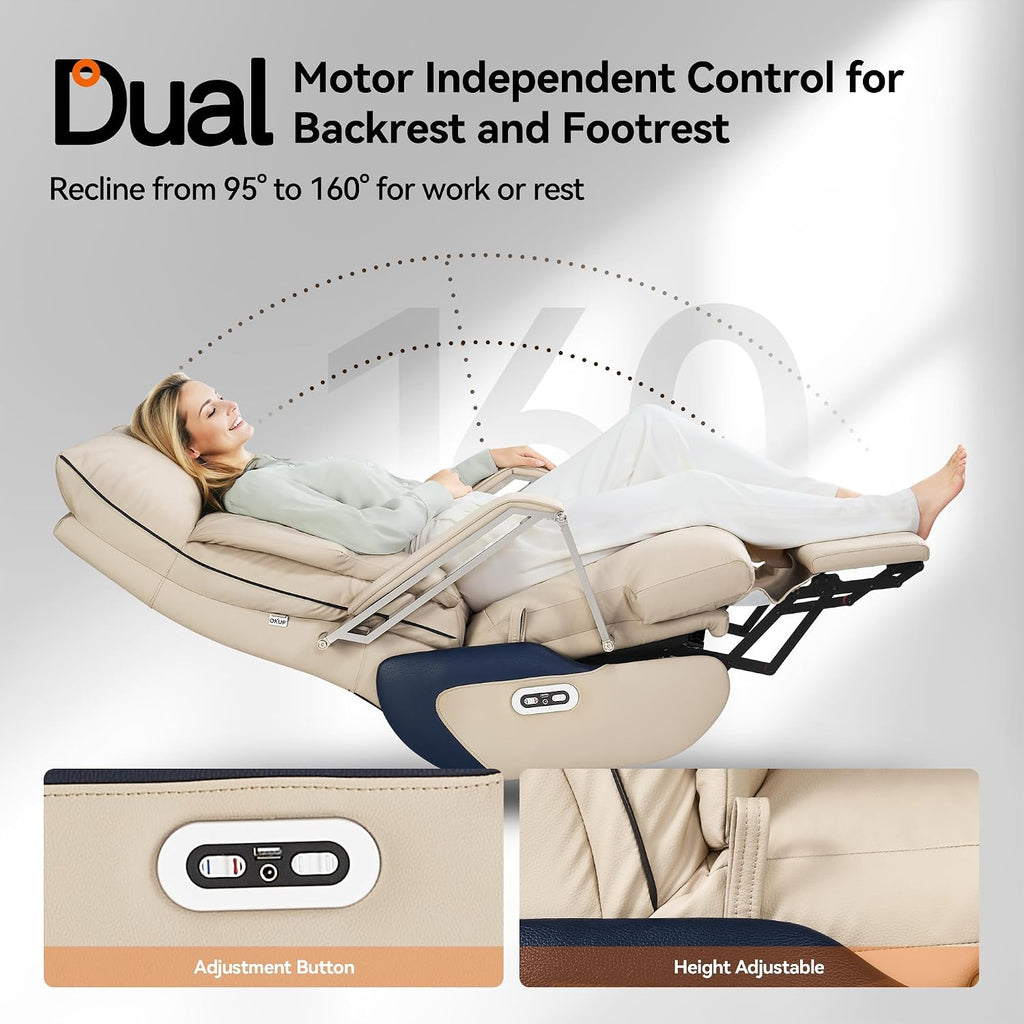 OKUP M80A Dual Motor Electric Executive Office Chair with Footrest, Comfortable Reclining Office Chair Wide Seat, Big and Tall Ergonomic Leather Home Office Desk Chair (Beige,No Massage)