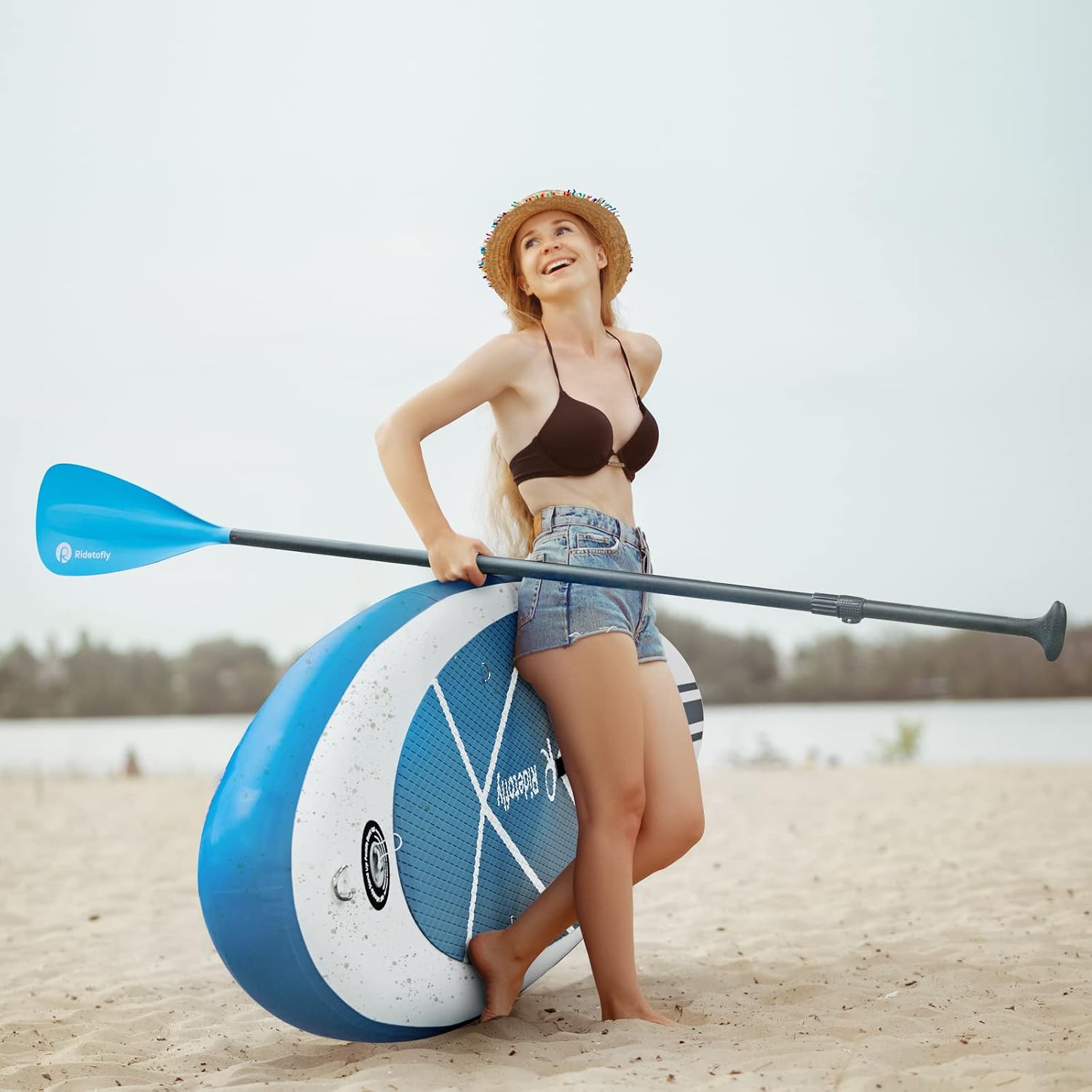 SU01 Stand Up Paddle Board, 10.6'x32''x6'' Inflatable Paddle Board with SUP Accessories, Included Hand Pump, Adjustable Paddle/Seat, Waterproof Bag, for Yoga, Fishing, Touring, Light-Blue