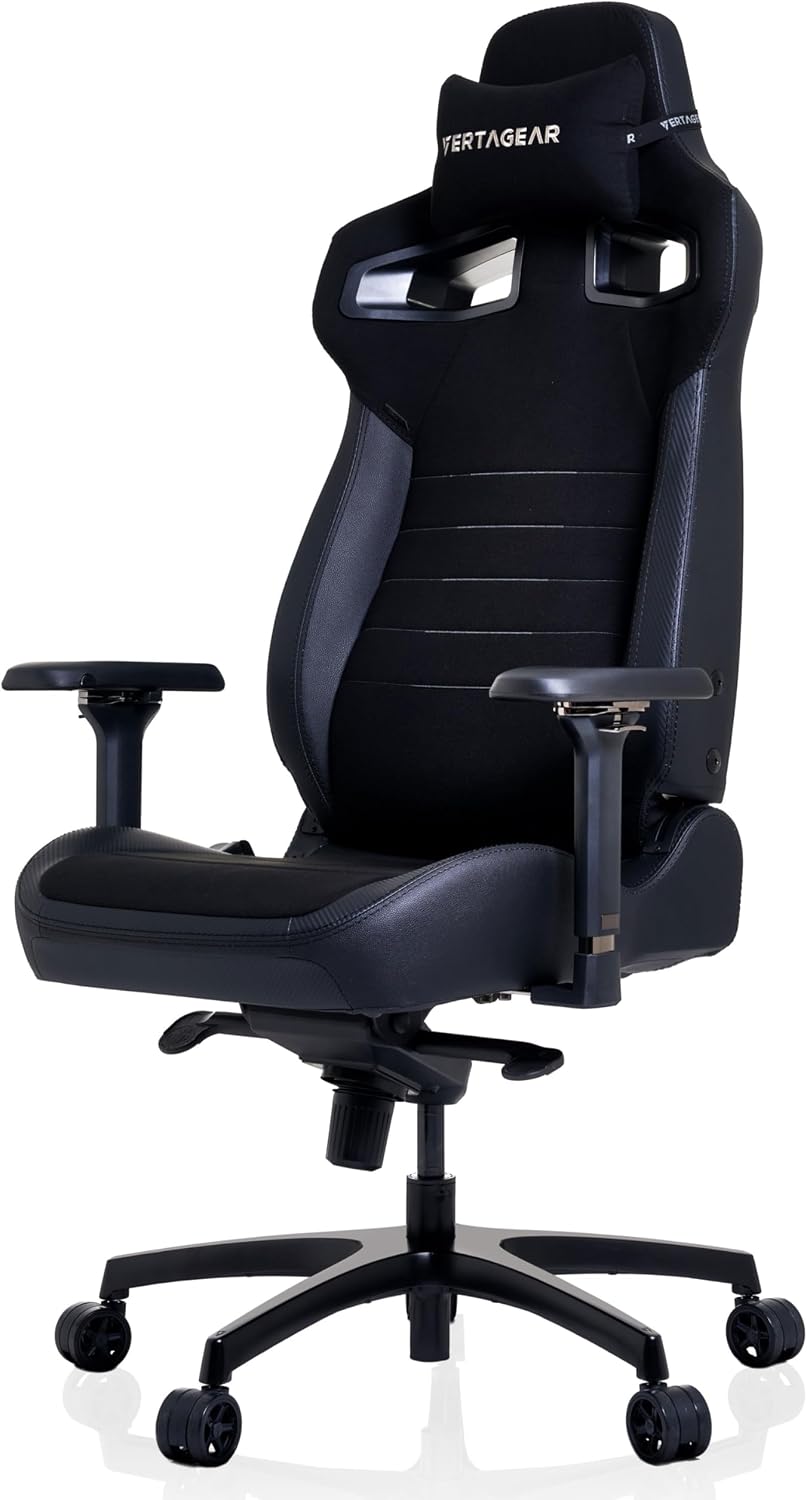 Vertagear PL4800 Ergonomic Big & Tall Gaming Chair Featuring ContourMax Lumbar & VertaAir Seat Systems - RGB LED Kits Upgradeable - Carbon Black