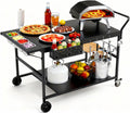 47' Outdoor Pizza Oven Table with Wheels, Pizza Oven Cart for Outside with Propane Tank Holder, Heavy Duty Pizza Oven Stand Prep Table for BBQ Patio Backyard Cooking