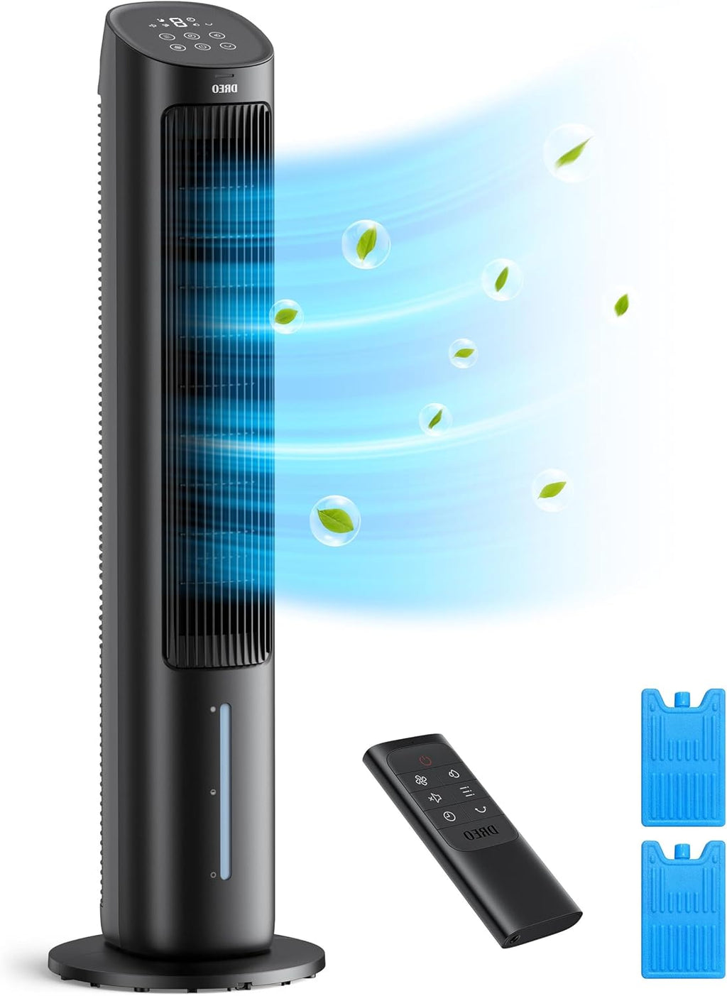 DREO Tower Fans That Blow Cold Air, 40' Evaporative Air Cooler, Cooling Fan for Bedroom with 80° Oscillating, Remote Control, 3 Modes 4-Speed Quiet Floor Fan, Black